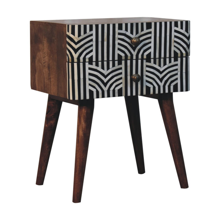 Solid Wood Honey Caramel Edessa Bone Inlay Bedside, Nordic Legs, Brown
