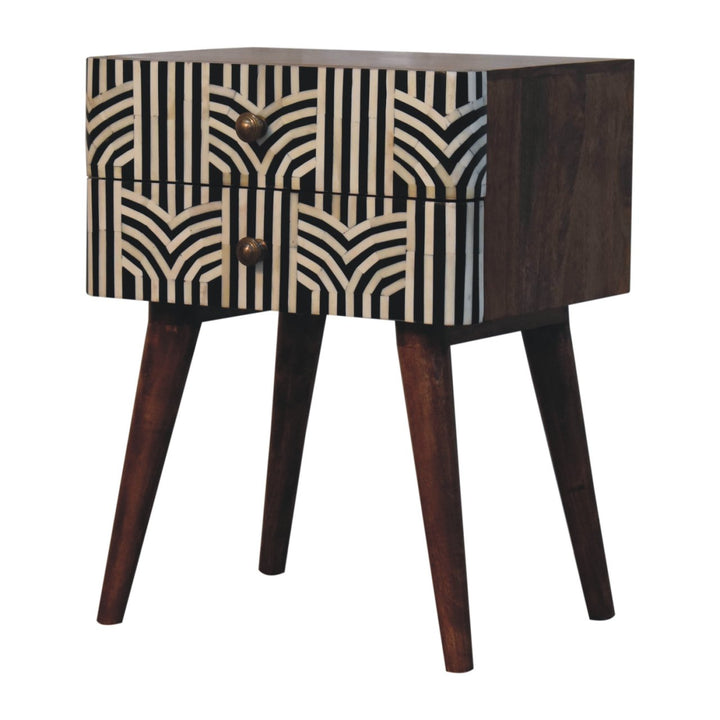 Solid Wood Honey Caramel Edessa Bone Inlay Bedside, Nordic Legs, Brown