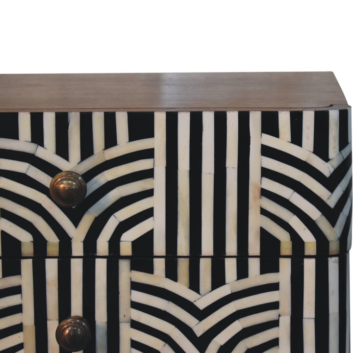 Solid Wood Honey Caramel Edessa Bone Inlay Bedside, Nordic Legs, Brown
