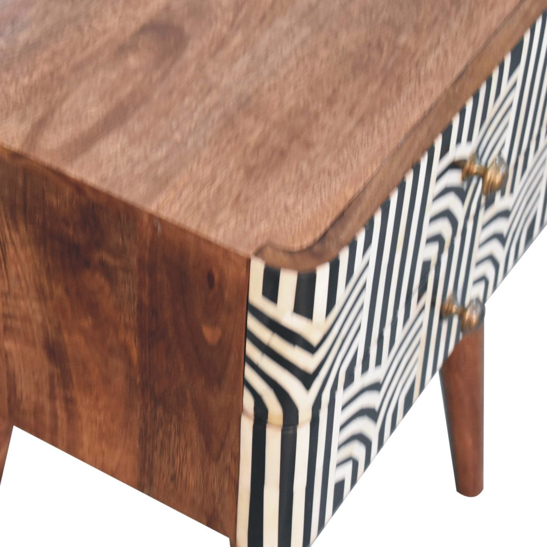 Solid Wood Honey Caramel Edessa Bone Inlay Bedside, Nordic Legs, Brown
