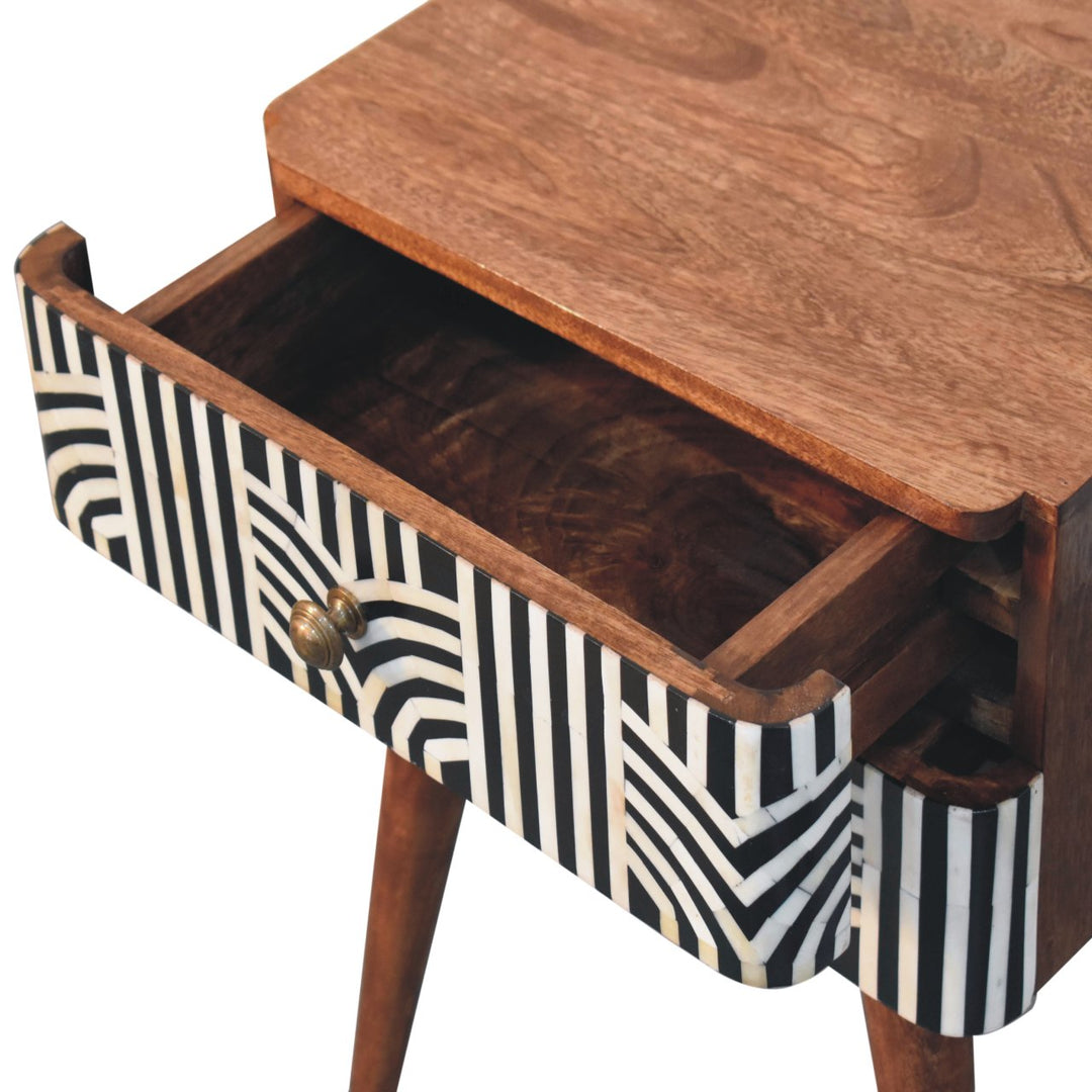 Solid Wood Honey Caramel Edessa Bone Inlay Bedside, Nordic Legs, Brown