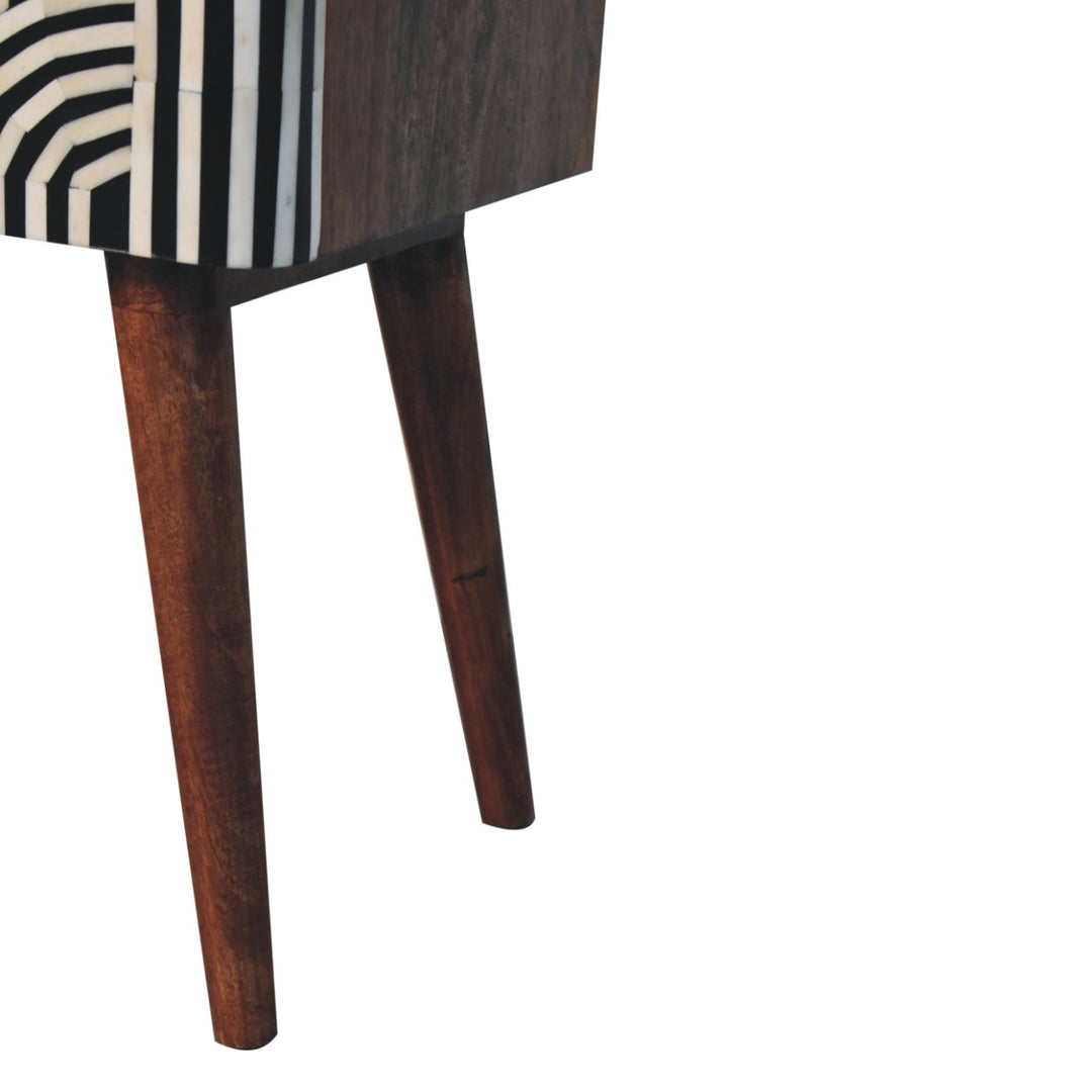 Solid Wood Honey Caramel Edessa Bone Inlay Bedside, Nordic Legs, Brown