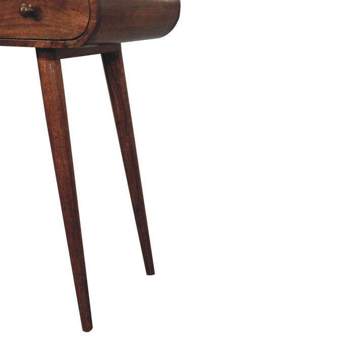 Solid Wood Honey Caramel Round Dressing Table, 2-Drawers, 4-Compartments, Nordic Legs, Brown