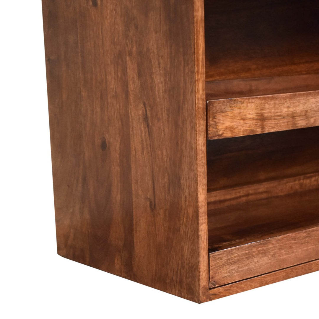 Solid Wood Buffalo Hide Pull out Honey Caramel Shoe Storage Bench, 2 Shelves, Yellow and Dark Brown