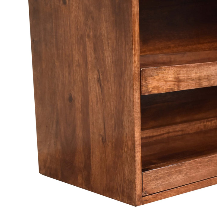 Solid Wood Buffalo Hide Pull out Honey Caramel Shoe Storage Bench, 2 Shelves, Yellow and Dark Brown