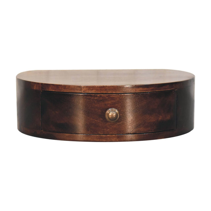 Solid Wood California Walnut Wall-Mounted Rounded Bedside, 1-Drawer, Brown