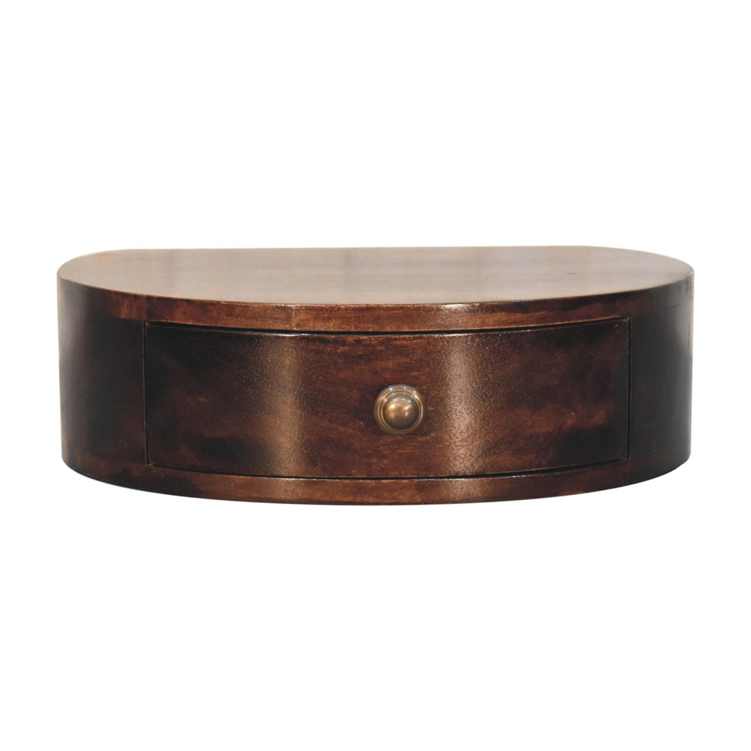 Solid Wood California Walnut Wall-Mounted Rounded Bedside, 1-Drawer, Brown