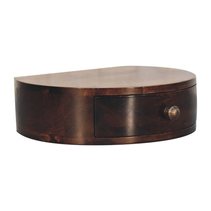Solid Wood California Walnut Wall-Mounted Rounded Bedside, 1-Drawer, Brown