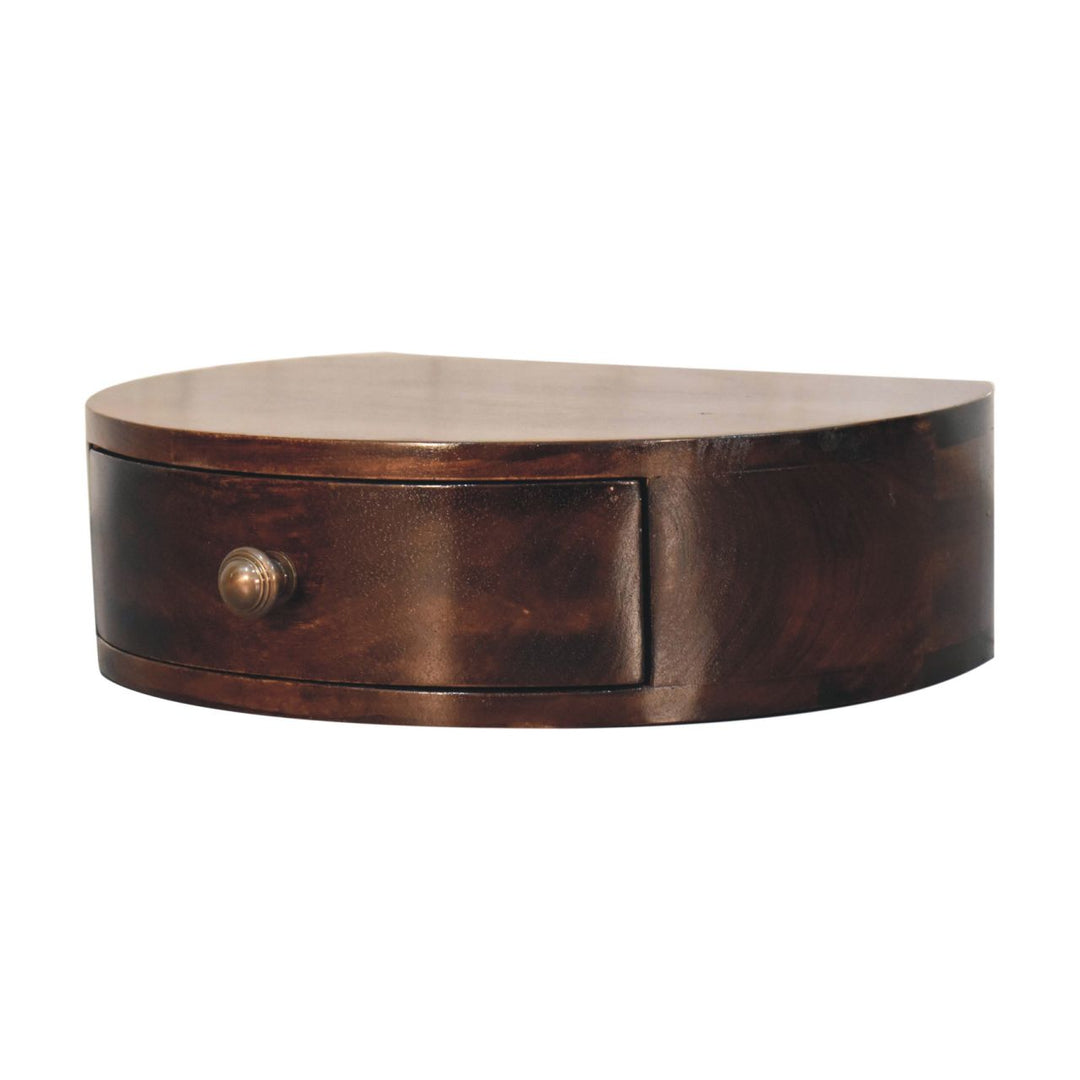 Solid Wood California Walnut Wall-Mounted Rounded Bedside, 1-Drawer, Brown