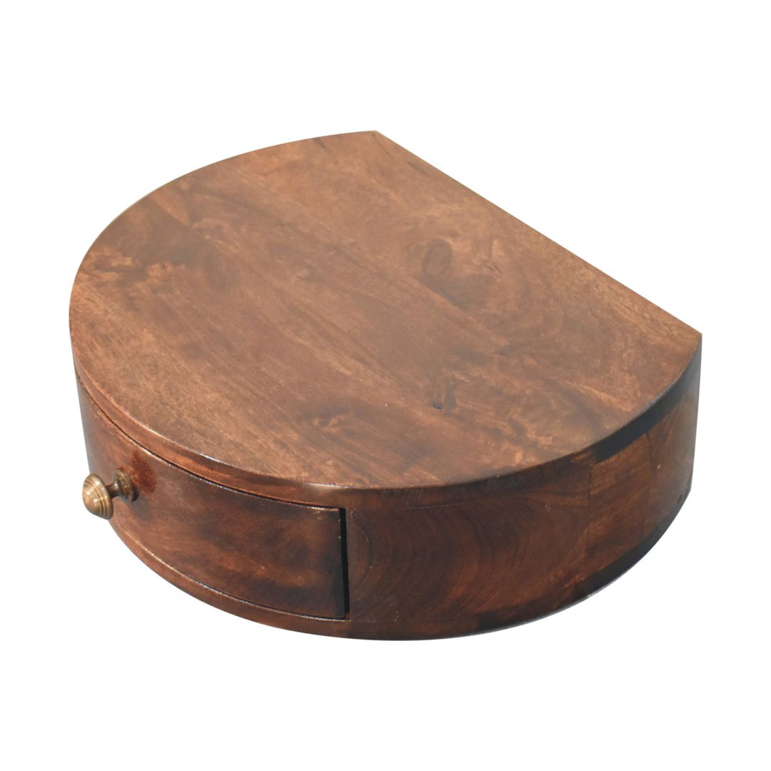 Solid Wood California Walnut Wall-Mounted Rounded Bedside, 1-Drawer, Brown