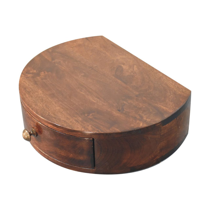 Solid Wood California Walnut Wall-Mounted Rounded Bedside, 1-Drawer, Brown