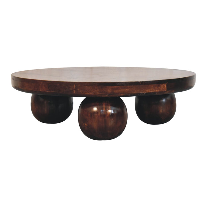 Solid Wood California Walnut Central Table with Ball Feet, Brown