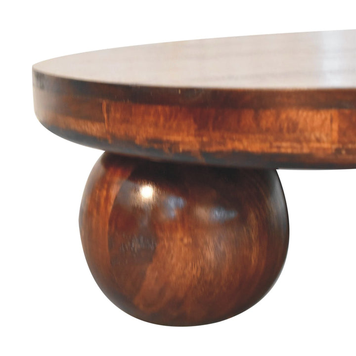 Solid Wood California Walnut Central Table with Ball Feet, Brown