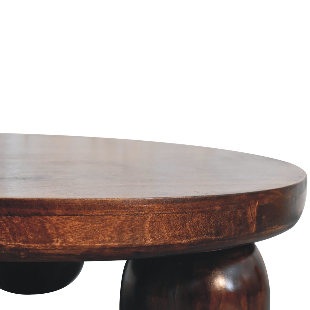 Solid Wood California Walnut Central Table with Ball Feet, Brown