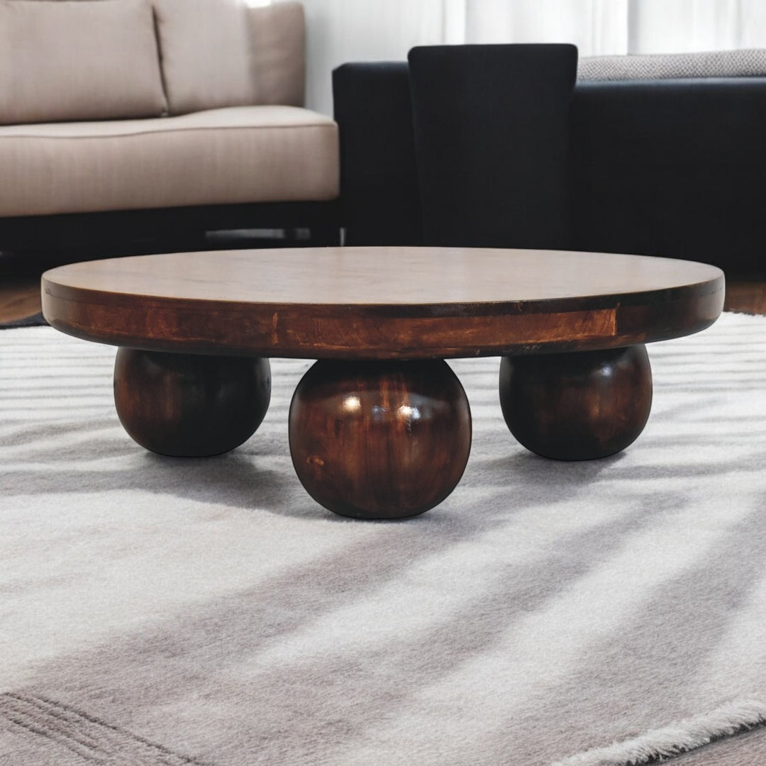 Solid Wood California Walnut Central Table with Ball Feet, Brown