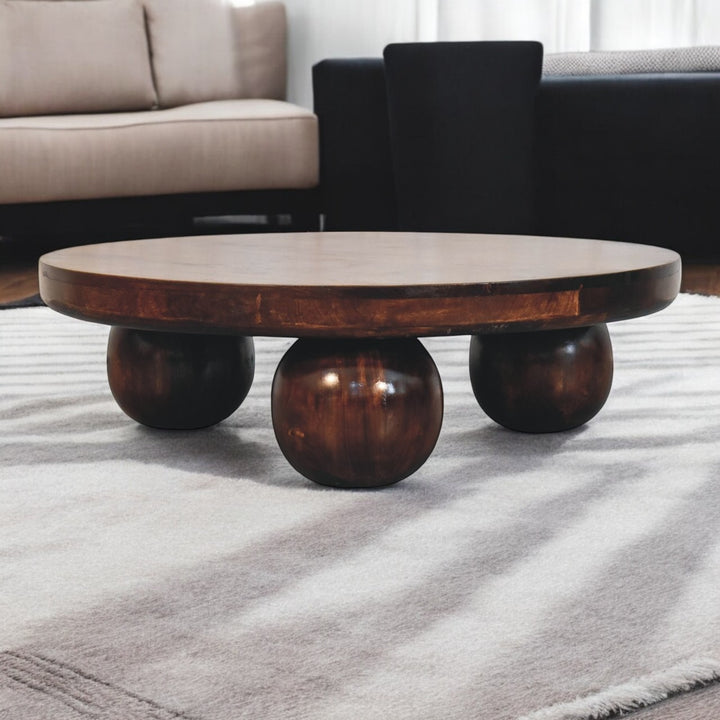 Solid Wood California Walnut Central Table with Ball Feet, Brown
