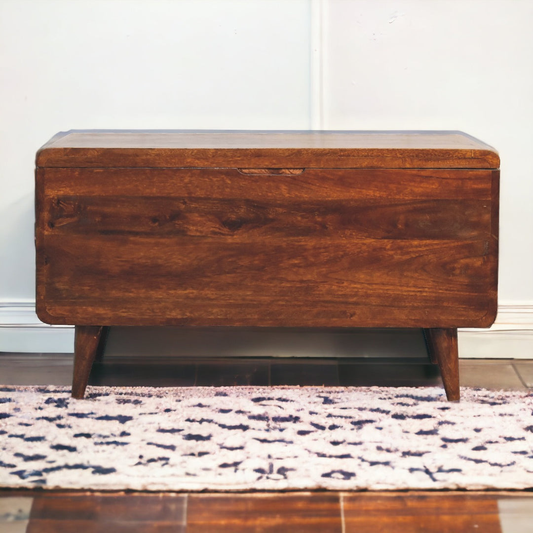 Solid Wood Curved California Walnut Blanket Box, Nordic Legs, Brown