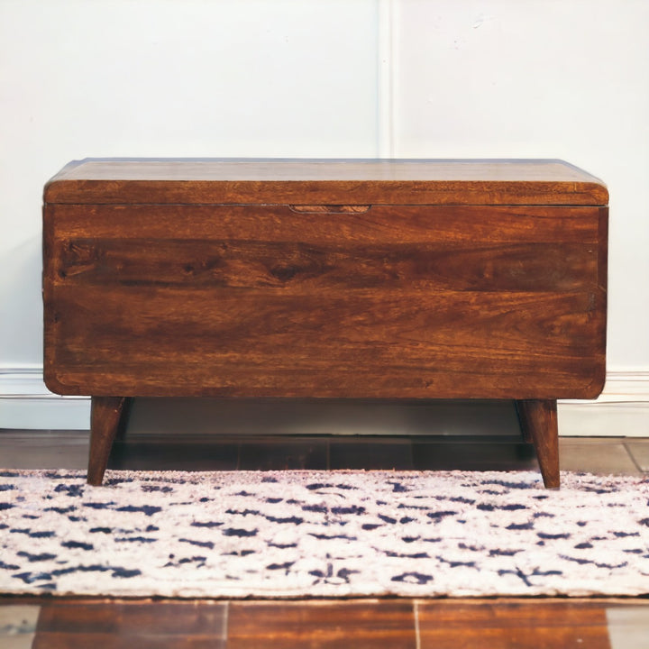 Solid Wood Curved California Walnut Blanket Box, Nordic Legs, Brown