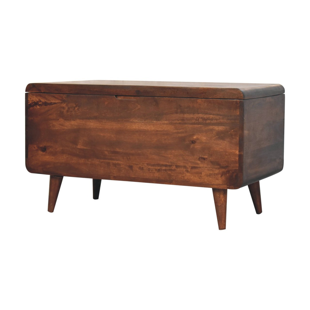 Solid Wood Curved California Walnut Blanket Box, Nordic Legs, Brown