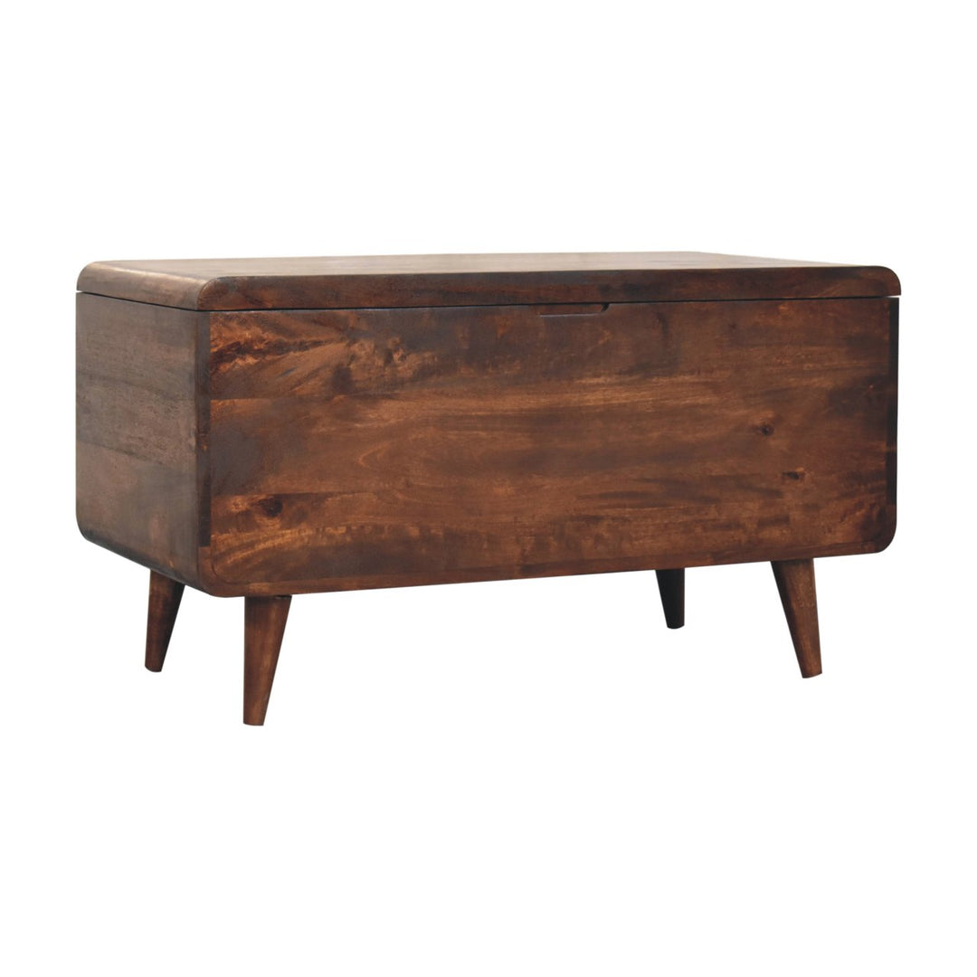 Solid Wood Curved California Walnut Blanket Box, Nordic Legs, Brown