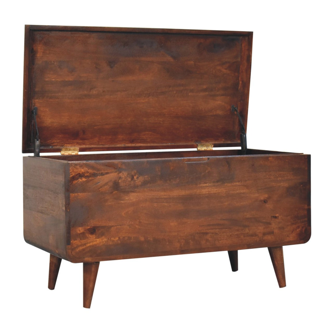 Solid Wood Curved California Walnut Blanket Box, Nordic Legs, Brown