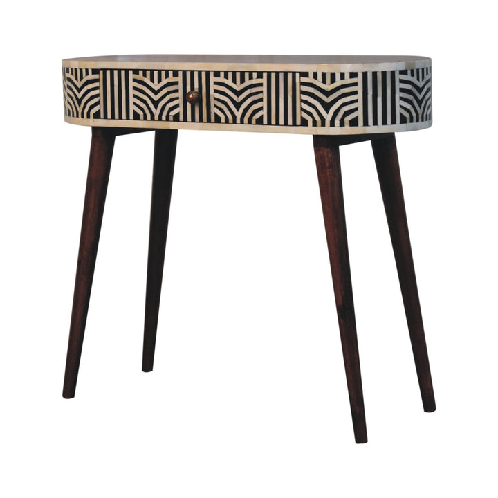 Solid Wood Honey Caramel Edessa Bone Inlay Console Table, 1-Drawer, Nordic Legs, White and Brown