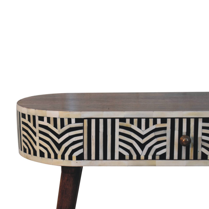 Solid Wood Honey Caramel Edessa Bone Inlay Console Table, 1-Drawer, Nordic Legs, White and Brown