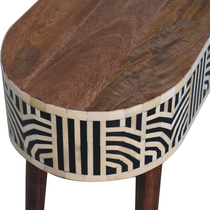 Solid Wood Honey Caramel Edessa Bone Inlay Console Table, 1-Drawer, Nordic Legs, White and Brown