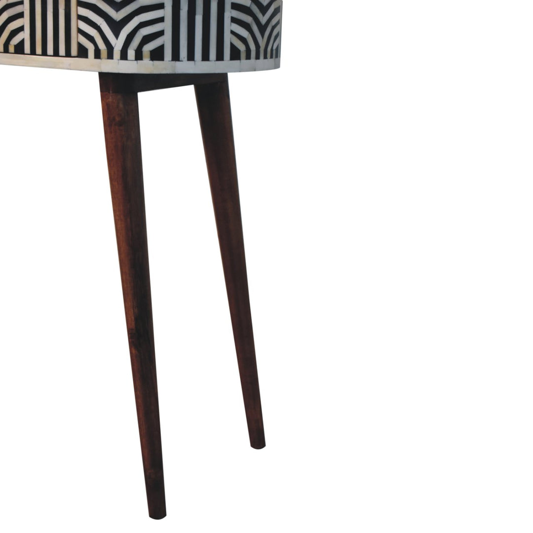 Solid Wood Honey Caramel Edessa Bone Inlay Console Table, 1-Drawer, Nordic Legs, White and Brown