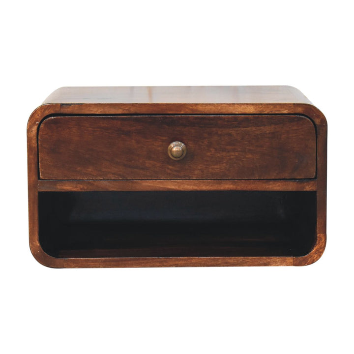 Solid Wood Curved California Walnut Wall-Mounted Bedside, Open Slot, 1-Drawer