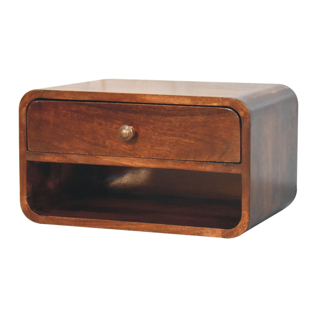 Solid Wood Curved California Walnut Wall-Mounted Bedside, Open Slot, 1-Drawer