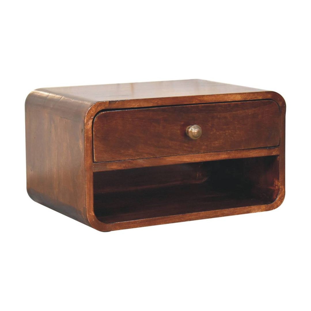 Solid Wood Curved California Walnut Wall-Mounted Bedside, Open Slot, 1-Drawer