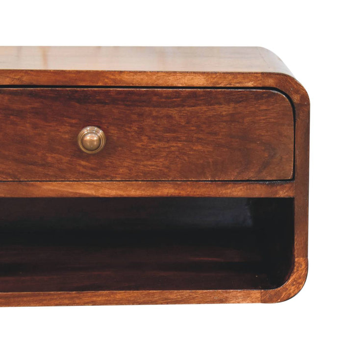 Solid Wood Curved California Walnut Wall-Mounted Bedside, Open Slot, 1-Drawer