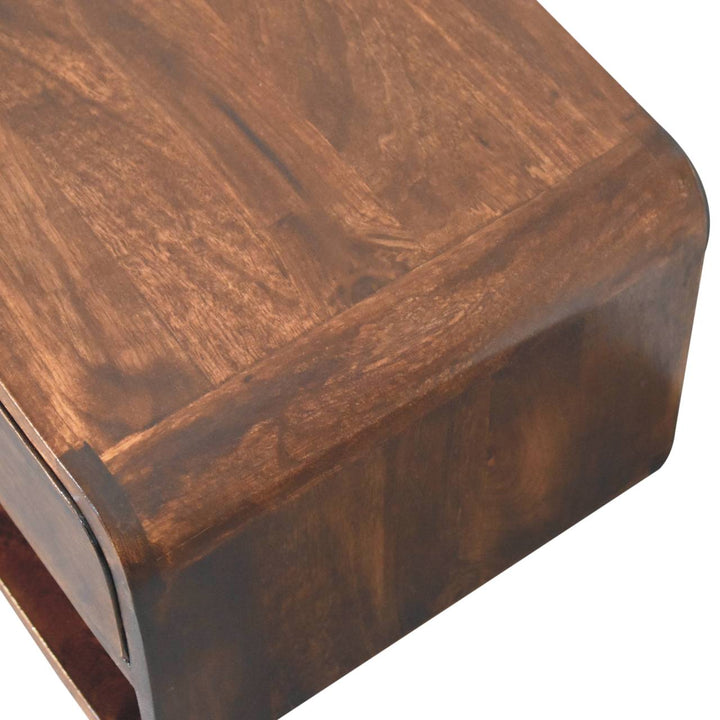 Solid Wood Curved California Walnut Wall-Mounted Bedside, Open Slot, 1-Drawer