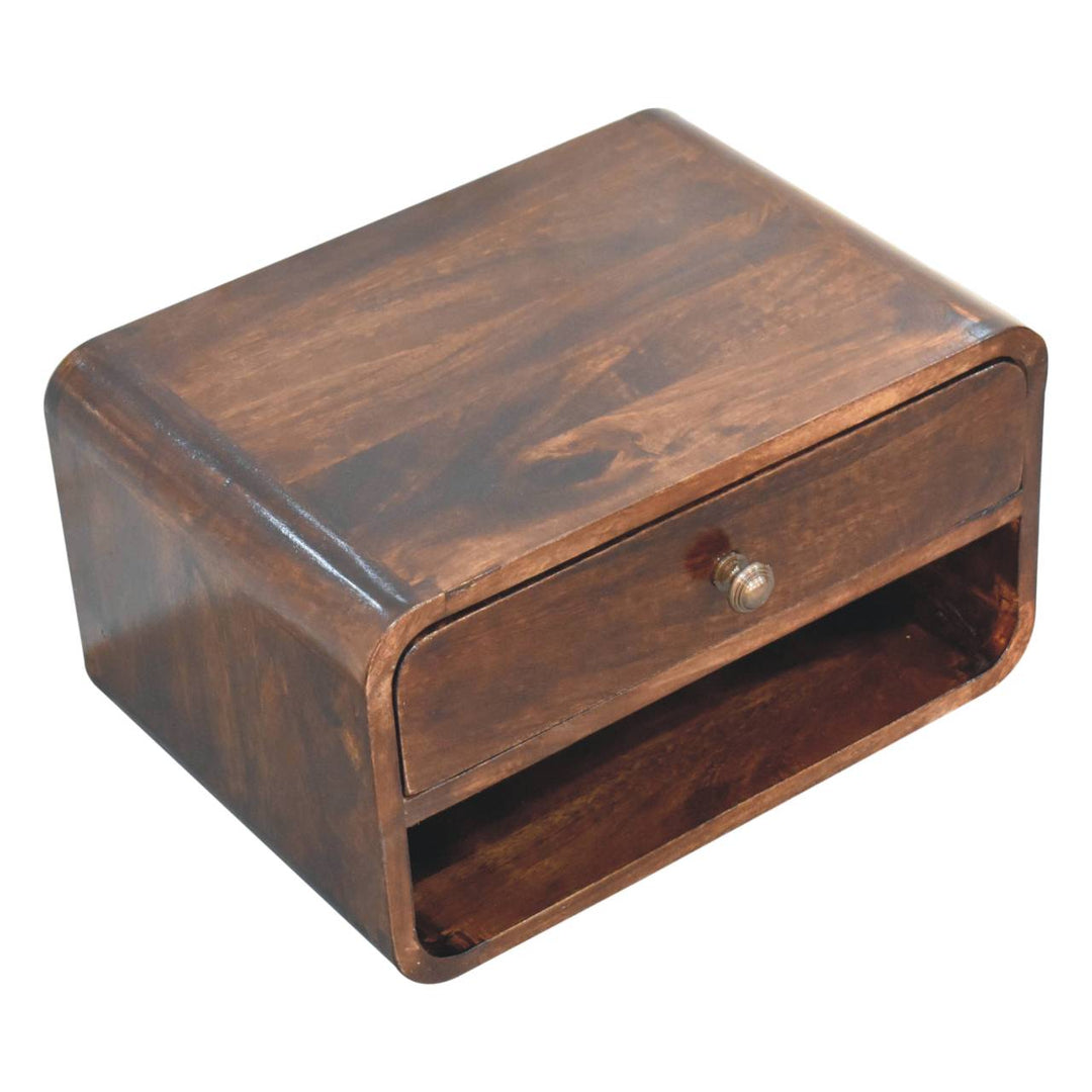 Solid Wood Curved California Walnut Wall-Mounted Bedside, Open Slot, 1-Drawer