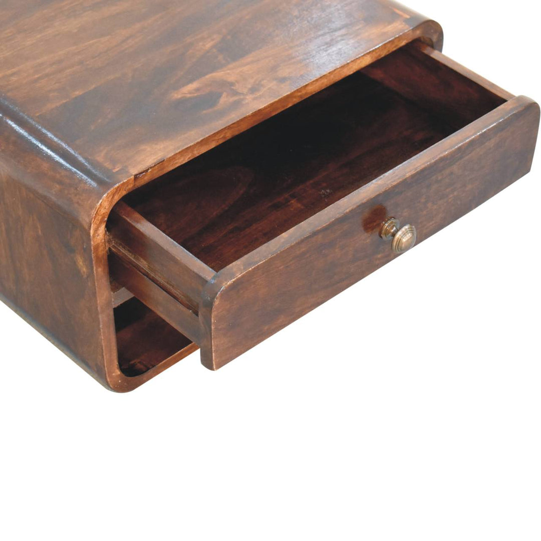 Solid Wood Curved California Walnut Wall-Mounted Bedside, Open Slot, 1-Drawer