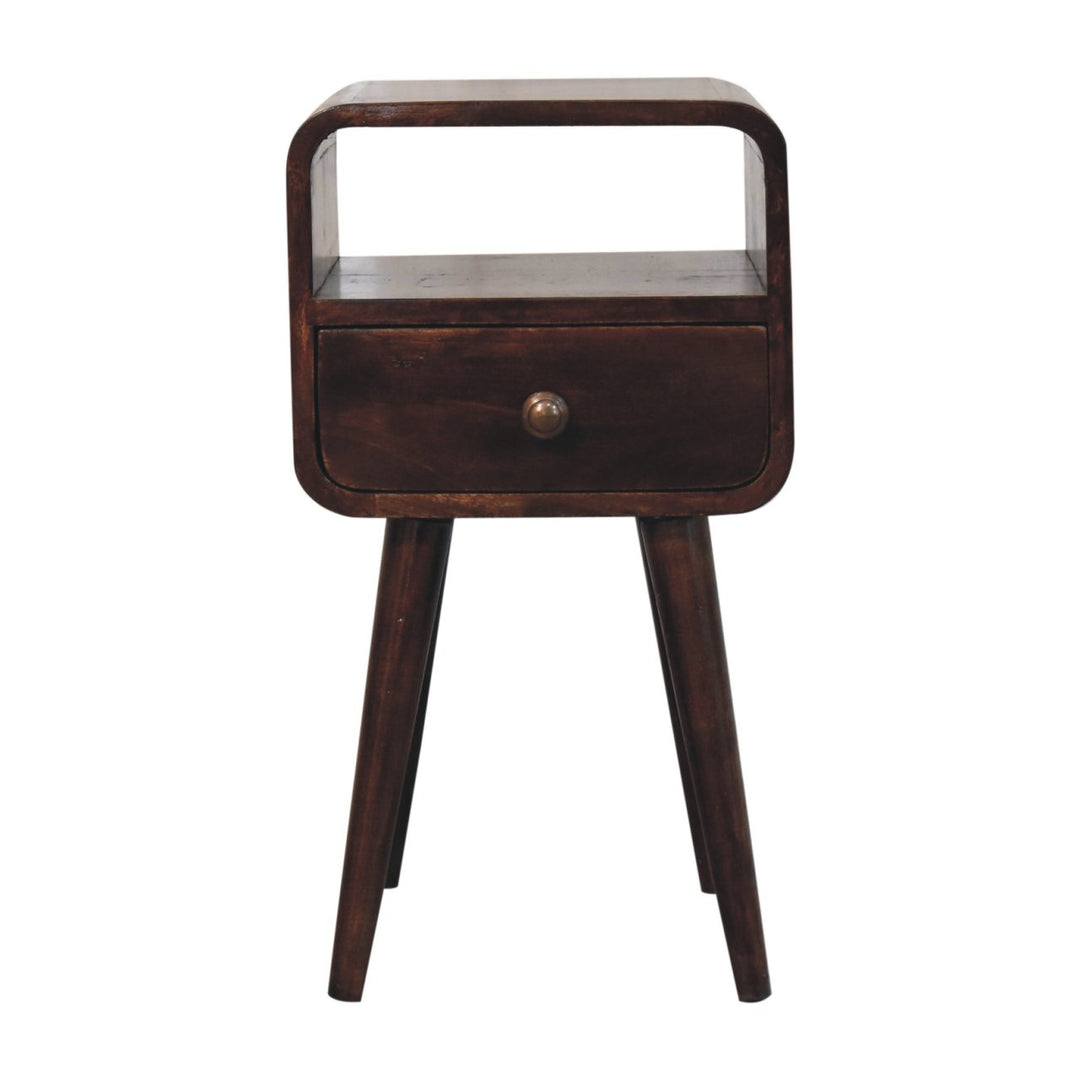 Solid Wood Mini California Walnut Curved Bedside with Open Slot