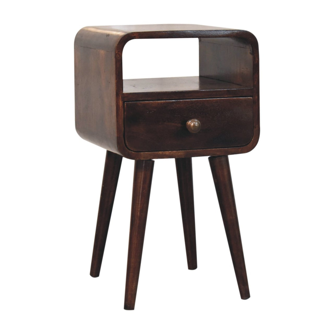 Solid Wood Mini California Walnut Curved Bedside with Open Slot