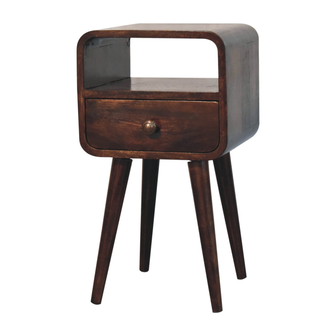 Solid Wood Mini California Walnut Curved Bedside with Open Slot