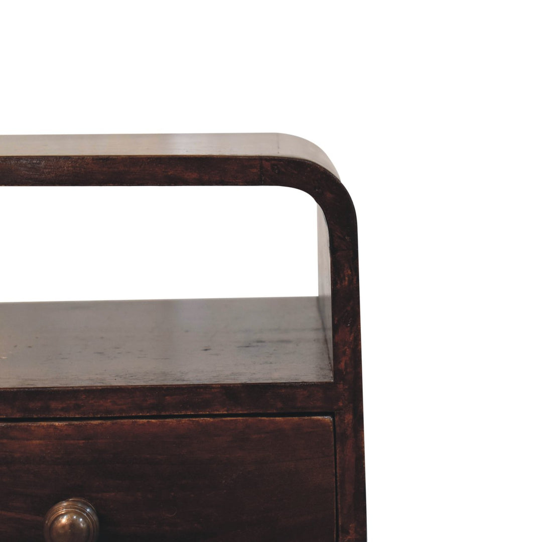 Solid Wood Mini California Walnut Curved Bedside with Open Slot