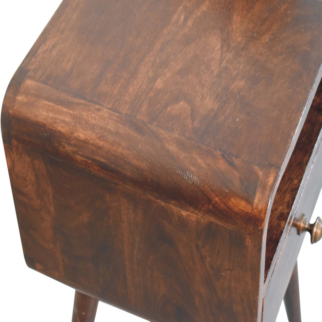Solid Wood Mini California Walnut Curved Bedside with Open Slot