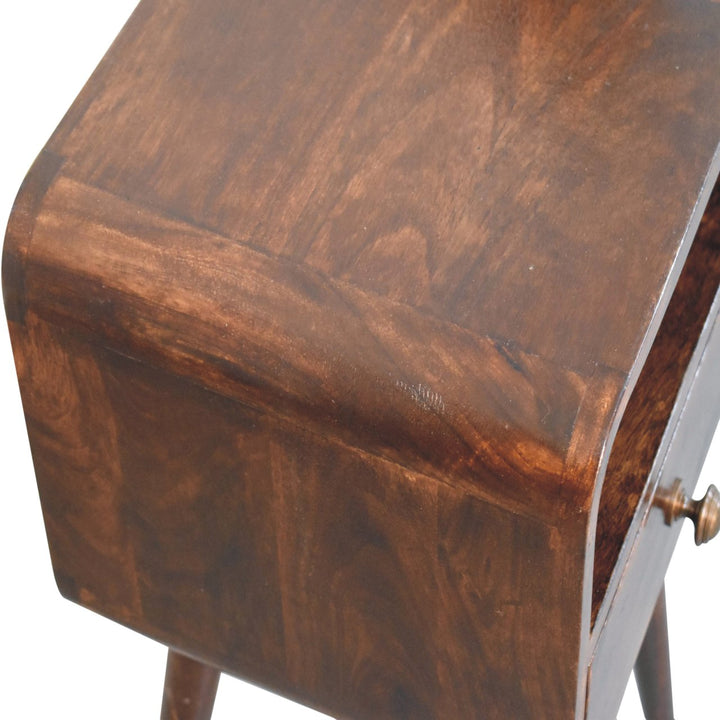 Solid Wood Mini California Walnut Curved Bedside with Open Slot