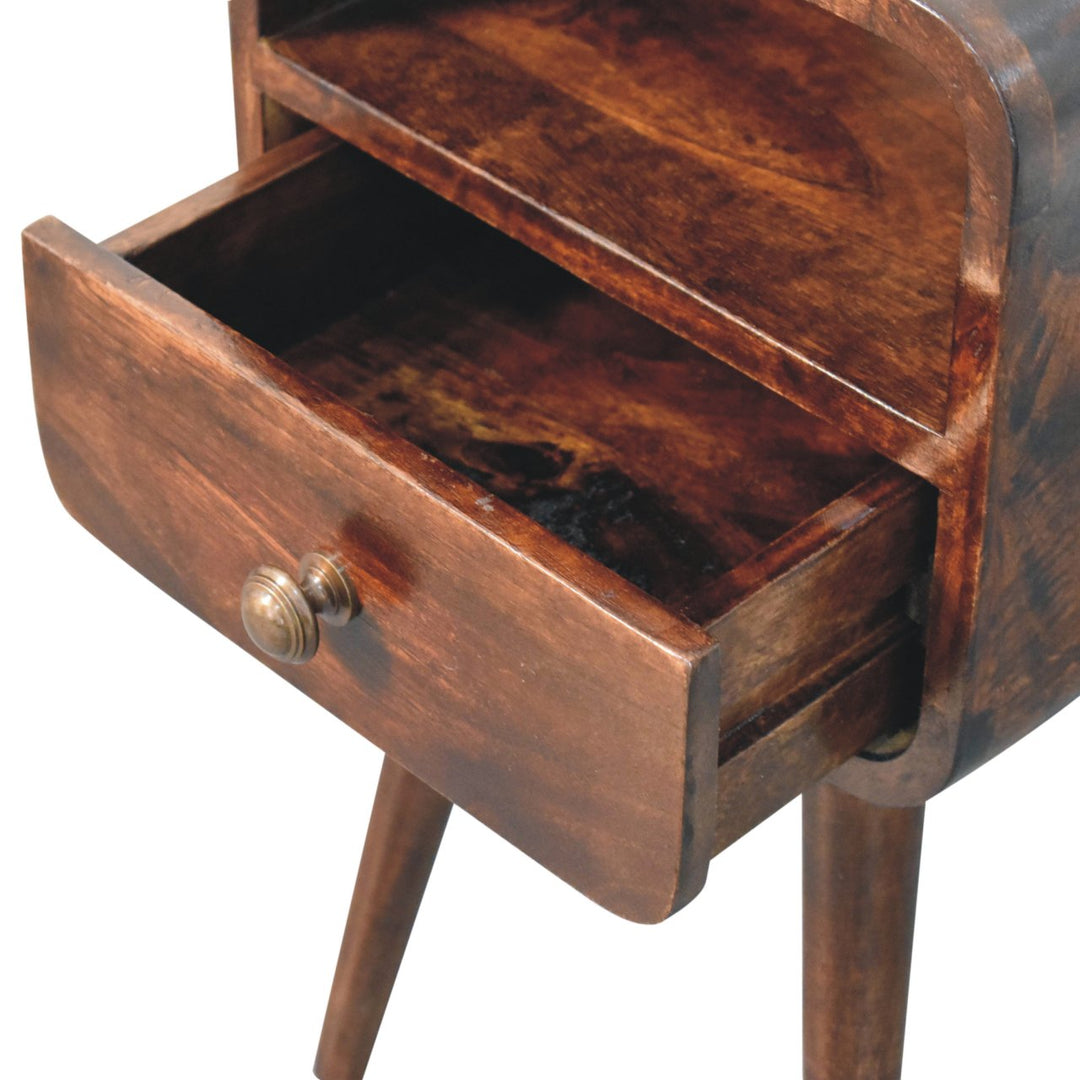 Solid Wood Mini California Walnut Curved Bedside with Open Slot