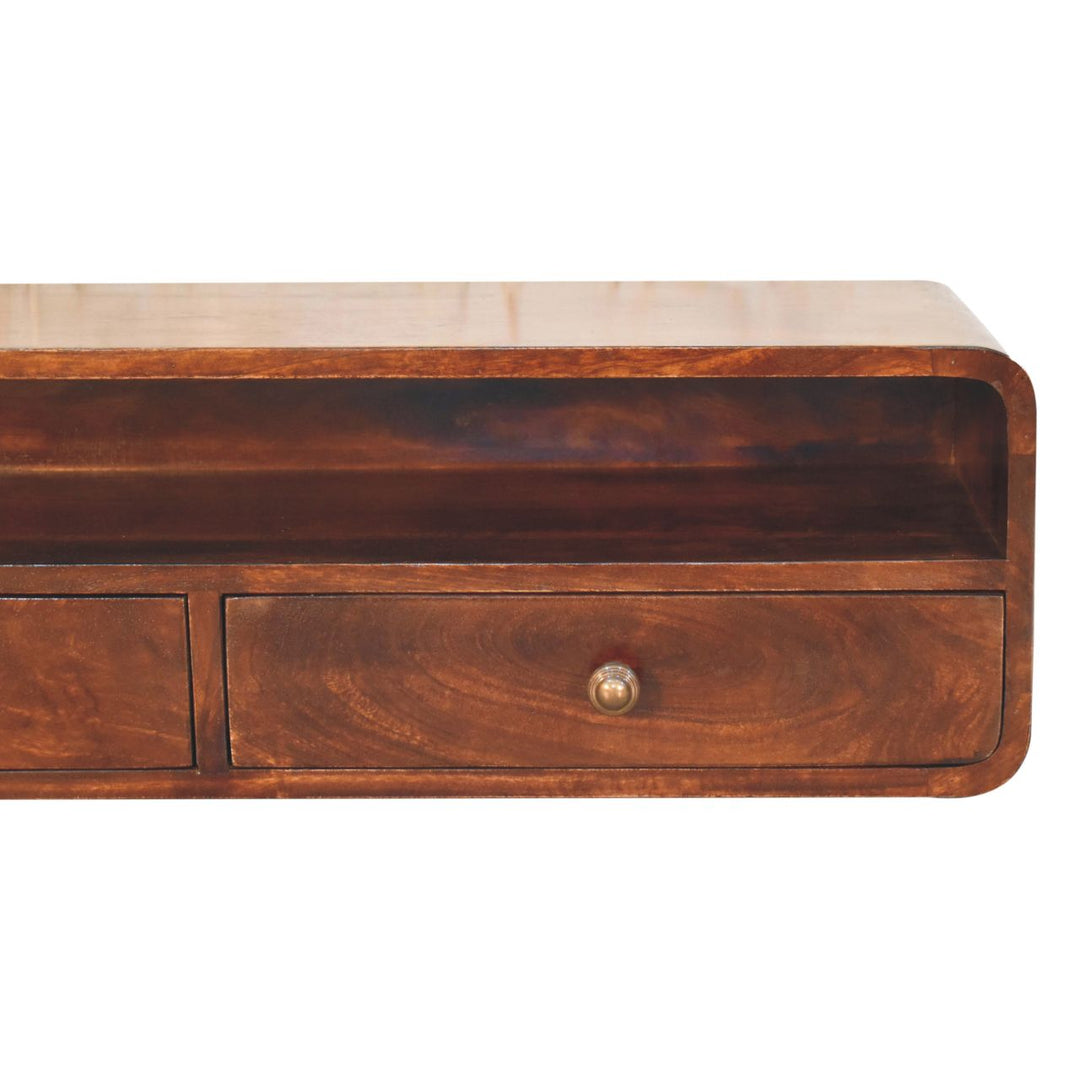 Solid Wood Floating California Walnut Open Console, 2-Drawers, Brown