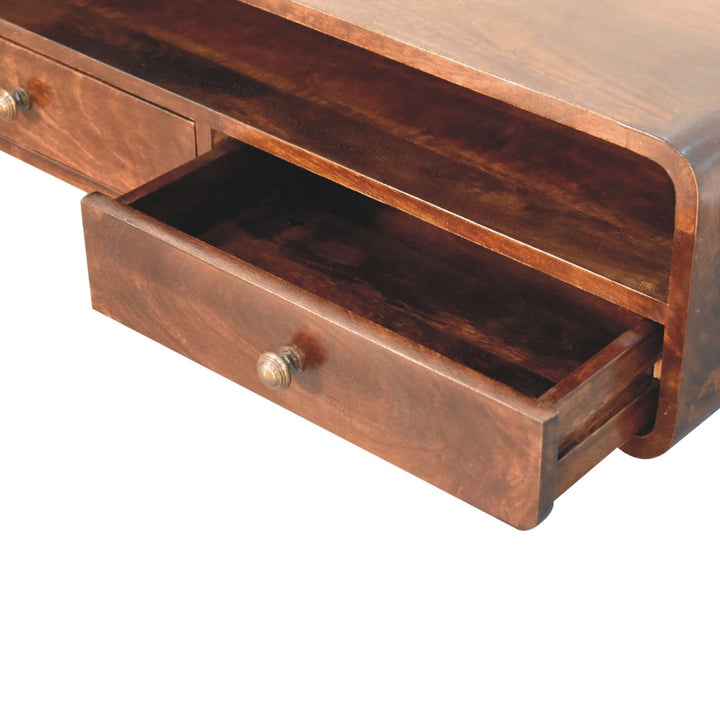 Solid Wood Floating California Walnut Open Console, 2-Drawers, Brown