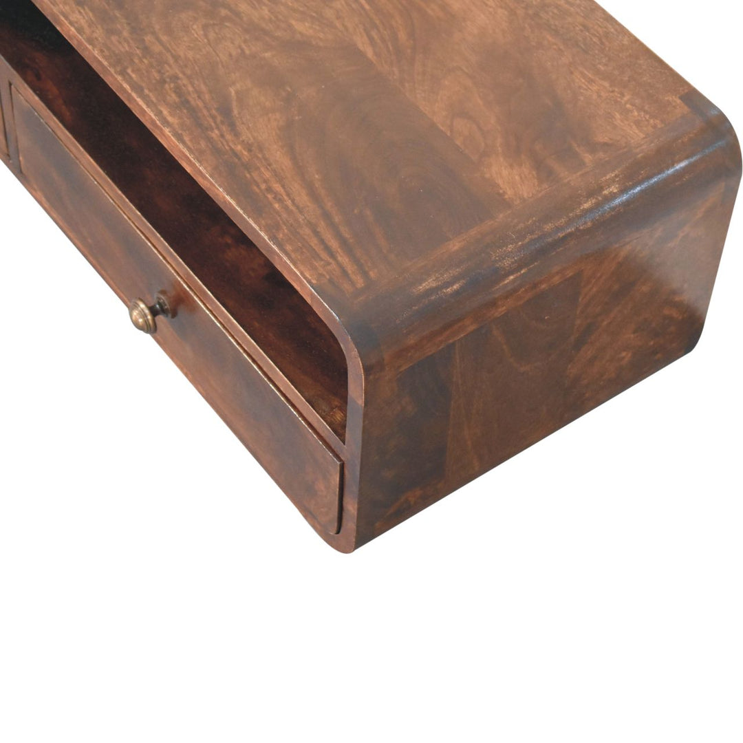 Solid Wood Floating California Walnut Open Console, 2-Drawers, Brown
