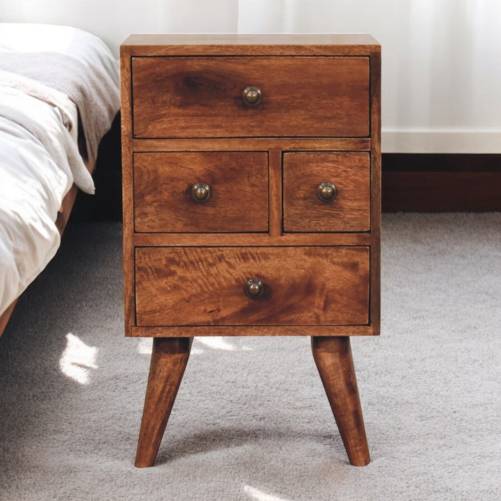 Solid Wood Honey Caramel Nordic Style 4-Drawer Multi Bedside