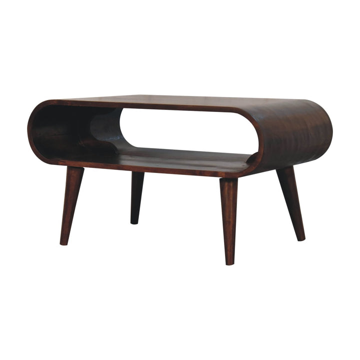Solid Wood California Walnut Coffee Table, Open Storage, Nordic Legs, Dark Brown