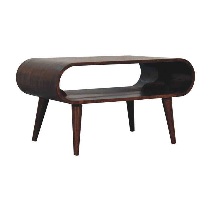 Solid Wood California Walnut Coffee Table, Open Storage, Nordic Legs, Dark Brown