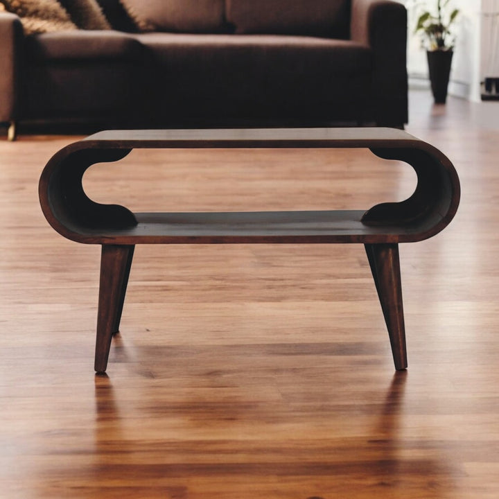 Solid Wood California Walnut Coffee Table, Open Storage, Nordic Legs, Dark Brown